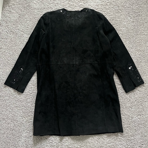 Avanti Suede Beaded Jacket sz 1X leather boho black duster holiday NYE long line - Picture 5 of 5